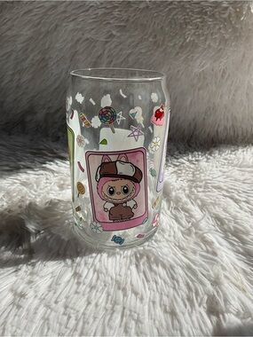 Labubu Character Glass Cup with Candy Motif - Decorative